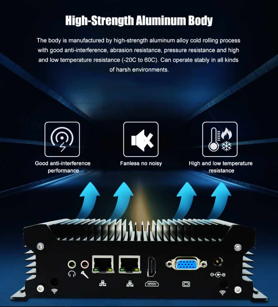 industrial pc with 2 x RJ45 Intel Giga LAN + 2 x DB9 232 COM.embedded SIM card slot onboard for 3G/4G Wi-Fi.