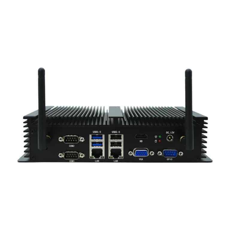 fanless industrial computer with 2gigabit lan port 6COM RS232 8USB HDMI VGA Dual display 12V DC IN Mini Desktop Computer