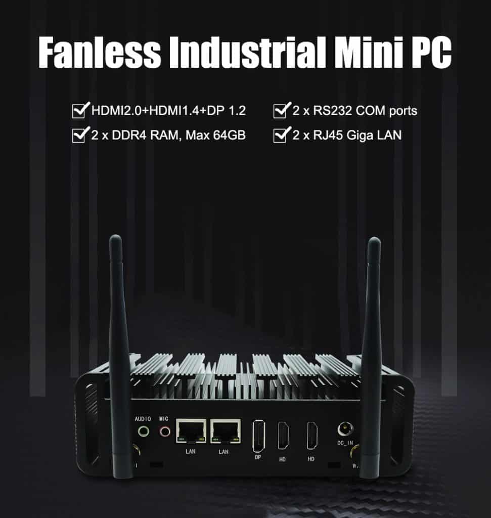 Inustrial Mini Computer GT6000 with 2 RS232 RS485 Dual LAN RJ45 4USB Ports,2HDMI+1DP three display output 