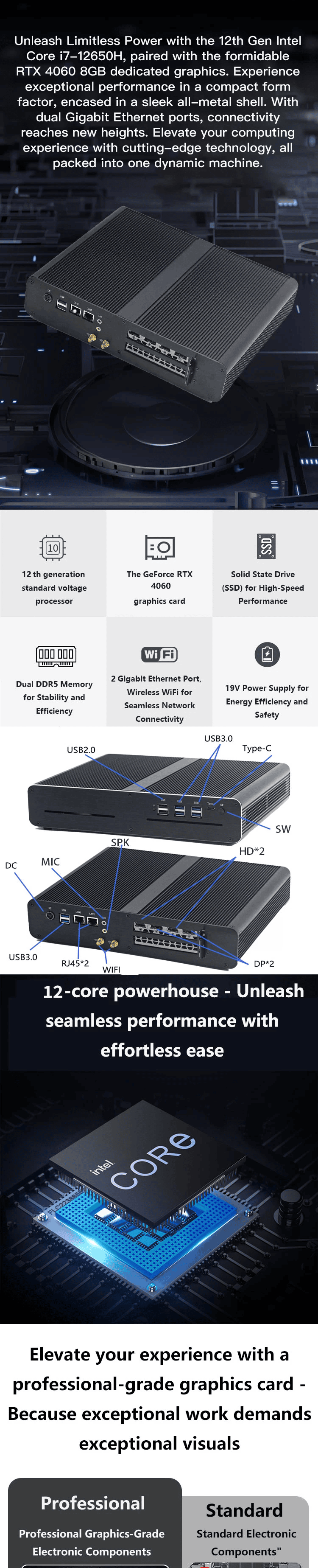 Gaming mini PC HT230 With RTX4060 Gaming Graphics Cards