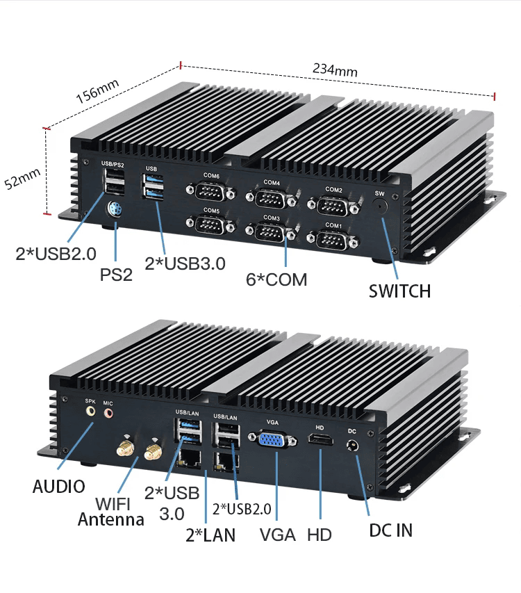 fanless mini pc industrial i5 i7 7th 8th 10th processor