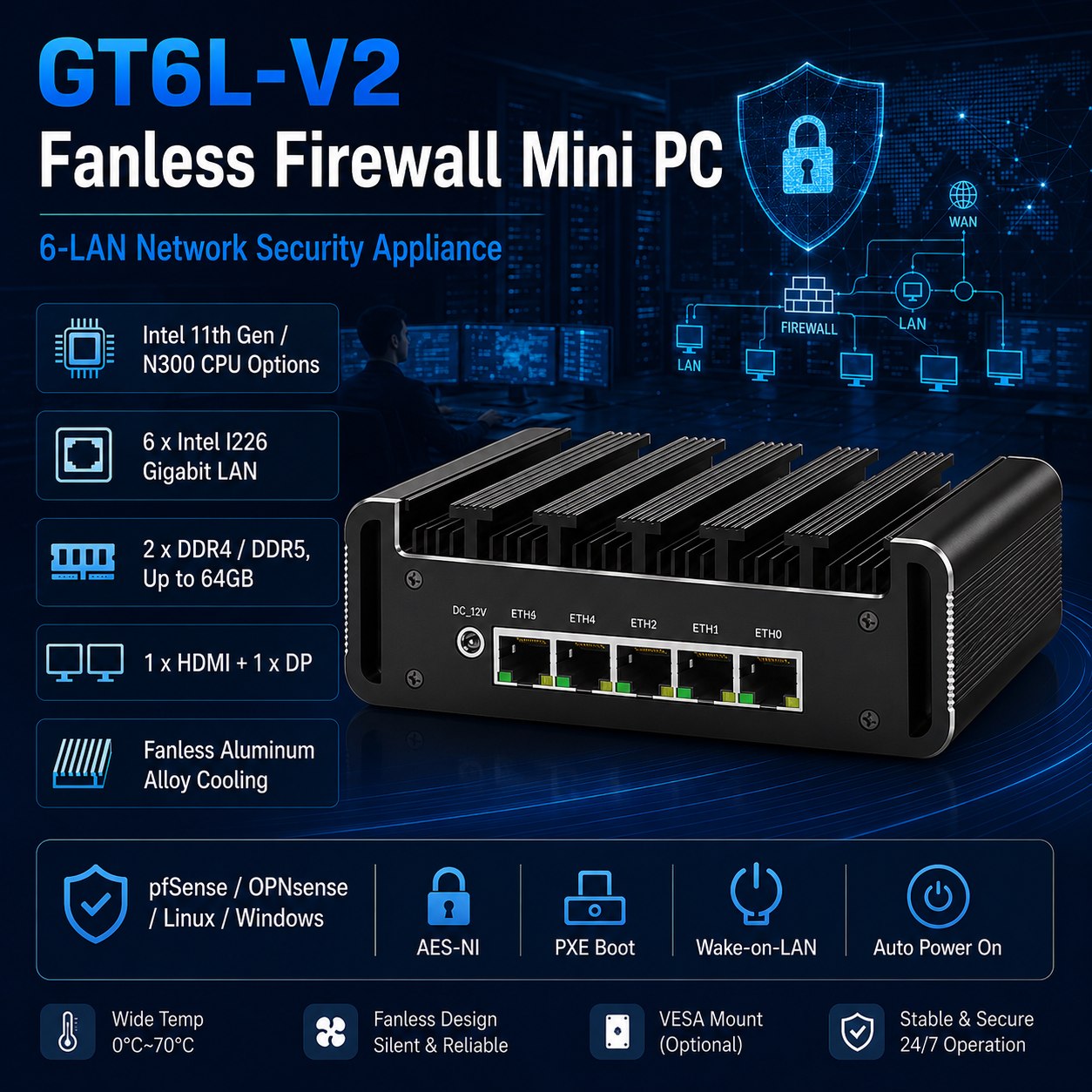 6 LAN firewall mini PC