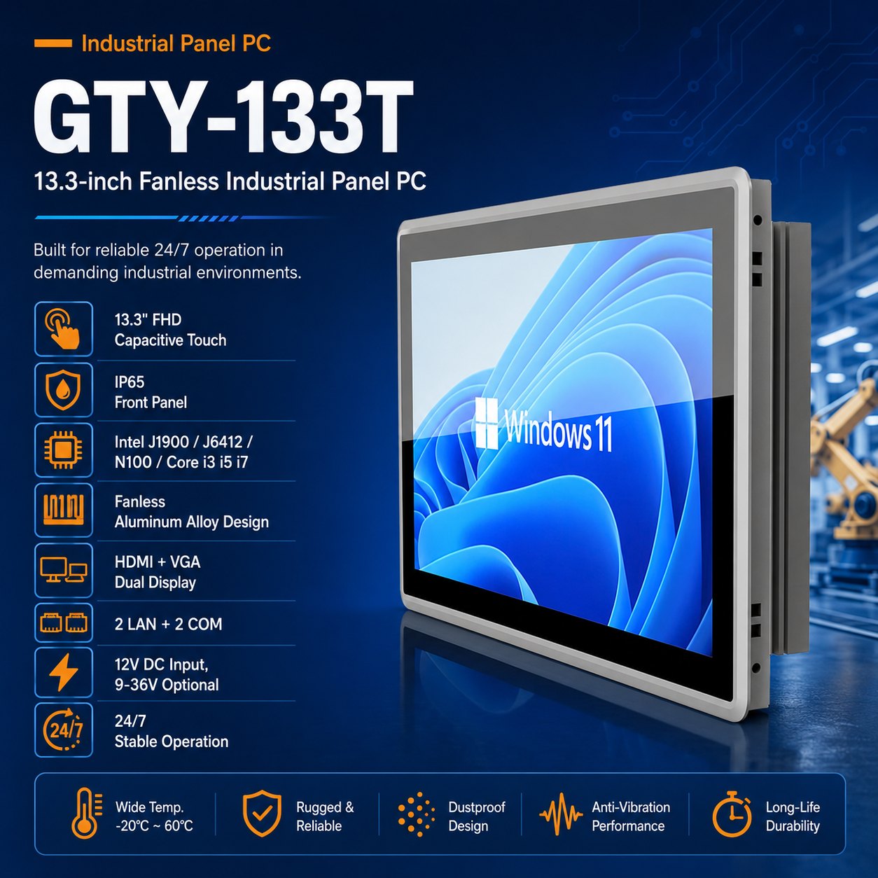 13.3inch embedded panel PC