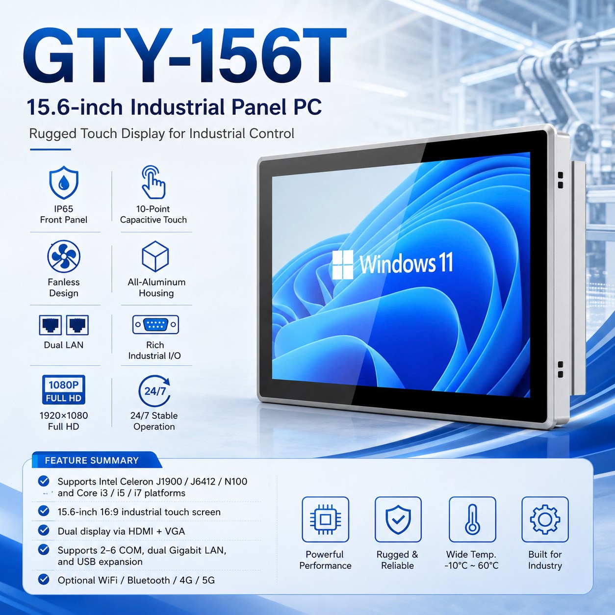 15.6 inch IP65 industrial panel PC 