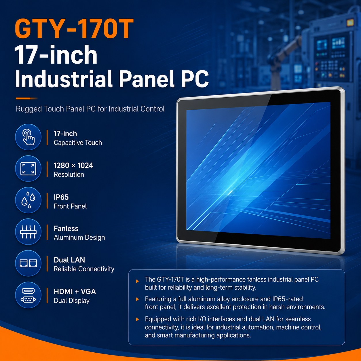  Industrial Panel PC 17 Inch IP65 Capacitive Touchscreen