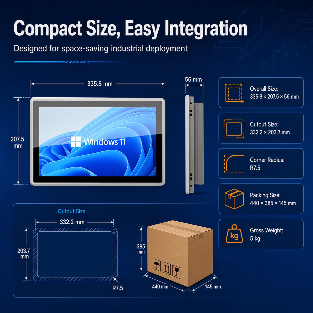 13.3inch embedded panel PC