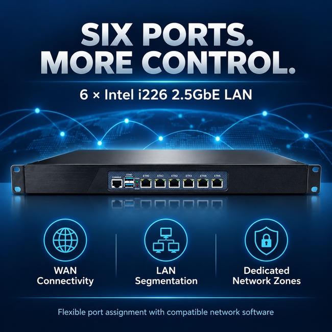 Rackmount Firewall Appliance with 6 × 2.5GbE LAN